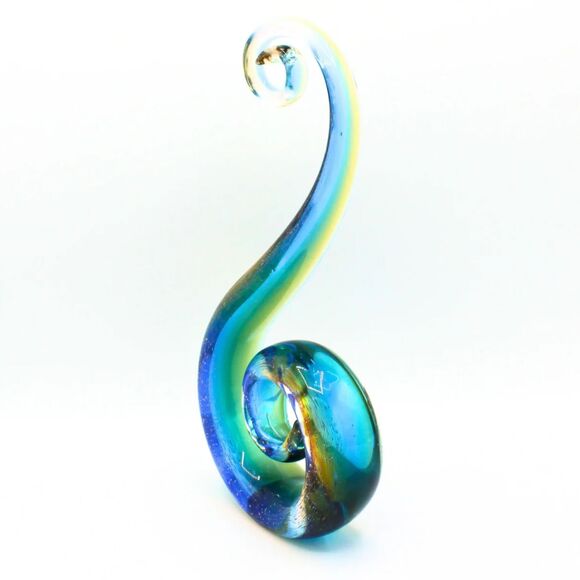 Vintage Murano Style Art Glass Sculpture Blue Amber Abstract Swirl Wave Design - Picture 5 of 8
